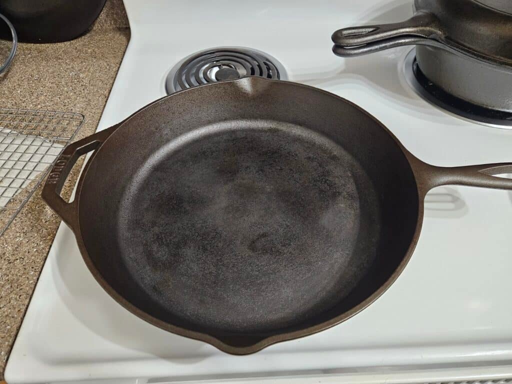well-seasoned Lodge cast iron skillets
